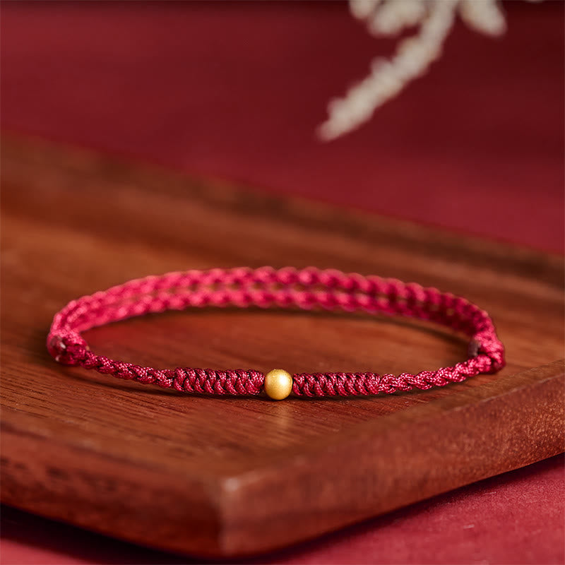 "A Simple Wish for You" 925 Sterling Silver Plated Gold Single Bead Red Rope Bracelet Anklet Includes Gift Message Card