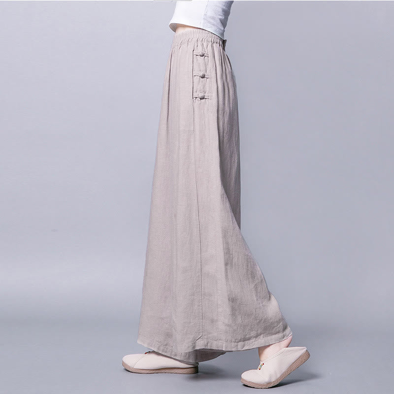 Casual Frog-Button High Waist Wide Leg Pants With Pockets