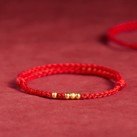 925 Sterling Silver Plated Gold Beads Red String Connection Adjustable Bracelet