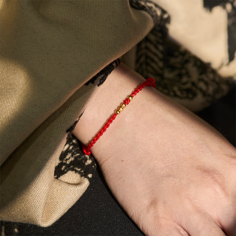 925 Sterling Silver Plated Gold Beads Red String Connection Adjustable Bracelet