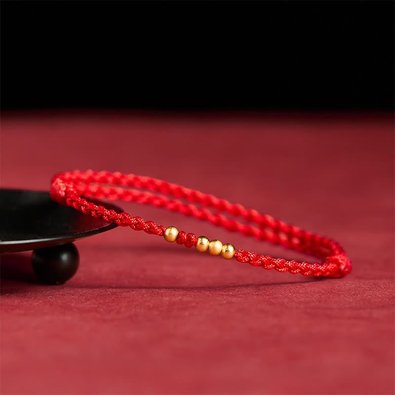 925 Sterling Silver Plated Gold Beads Red String Connection Adjustable Bracelet