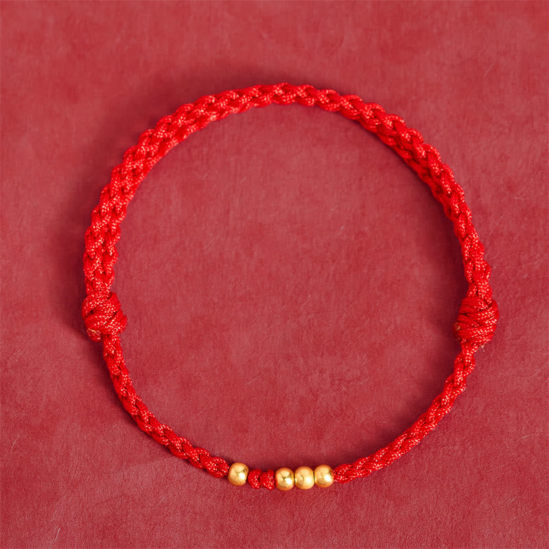 925 Sterling Silver Plated Gold Beads Red String Connection Adjustable Bracelet