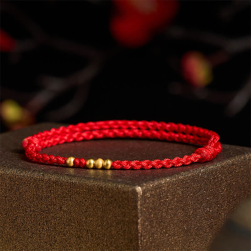 "Blessings for Clear Connections" 925 Sterling Silver Plated Gold Beads Red String Bracelet Includes Gift Message Card