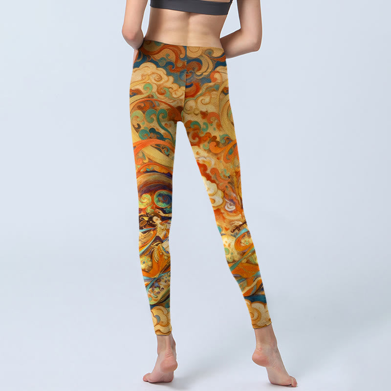 Gorgeous Fairy Cloud Pattern Print Gym Leggings Women's Yoga Pants