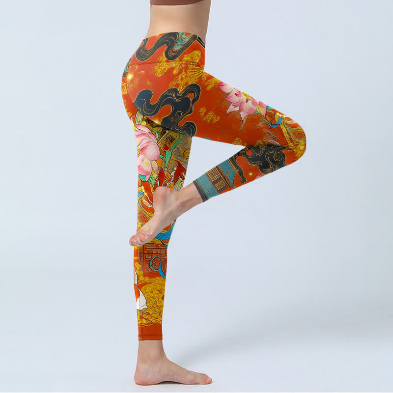 Koi Fish Lotus Cloud Pattern Print Gym Leggings Women's Yoga Pants