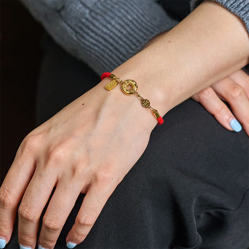 Peace Buckle Attract Fortune Charm Titanium Steel Red String Connection Bracelet