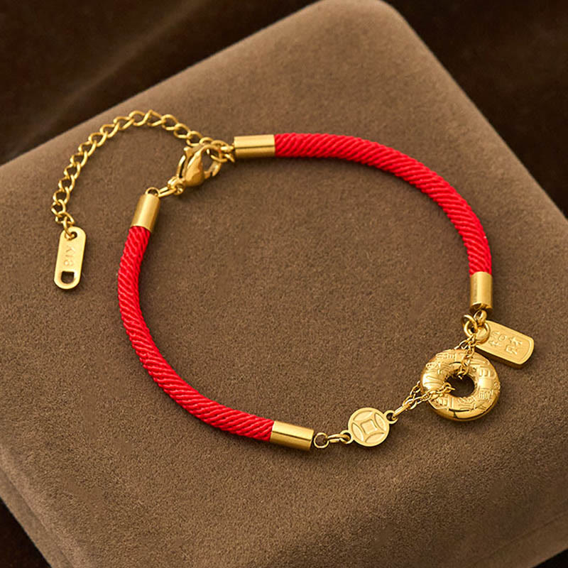 Peace Buckle Attract Fortune Charm Titanium Steel Red String Connection Bracelet