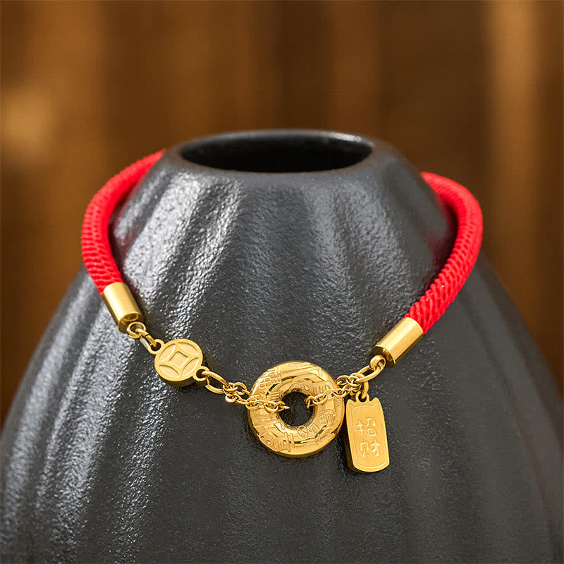 Peace Buckle Attract Fortune Charm Titanium Steel Red String Connection Bracelet