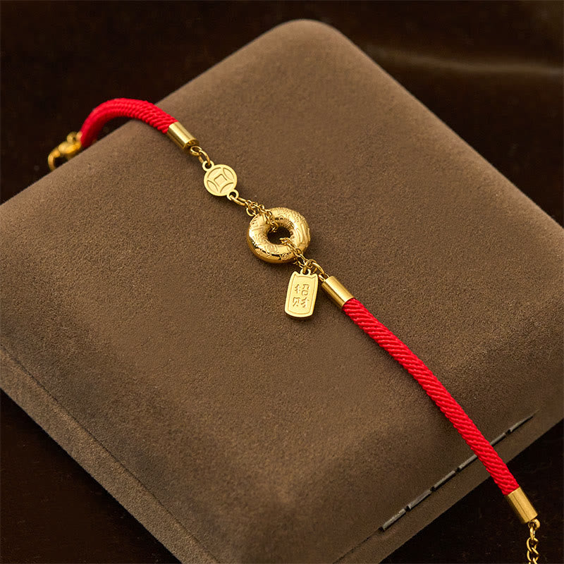 Peace Buckle Attract Fortune Charm Titanium Steel Red String Connection Bracelet