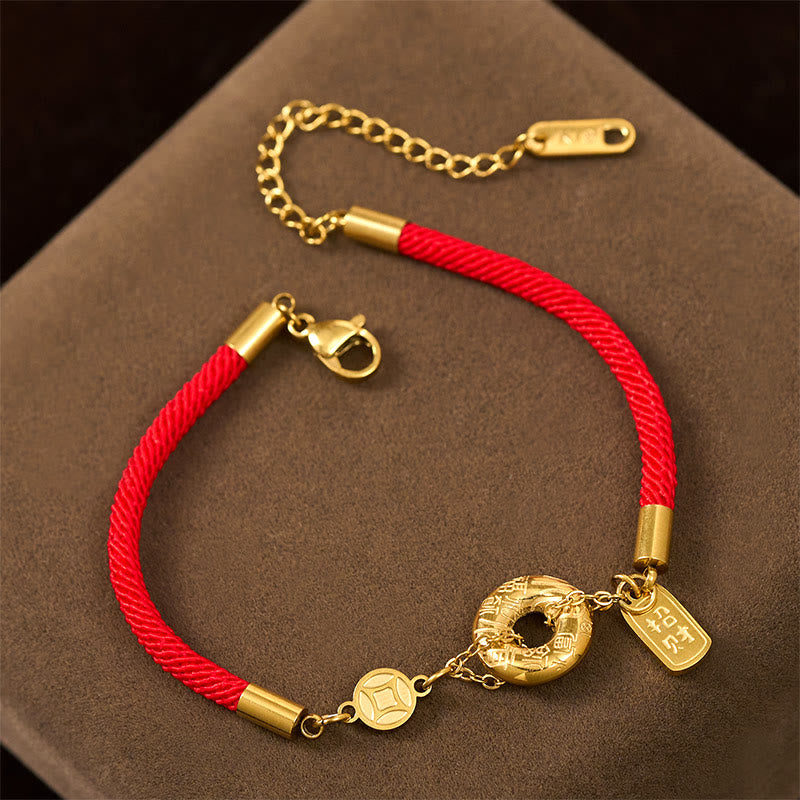 Peace Buckle Attract Fortune Charm Titanium Steel Red String Connection Bracelet