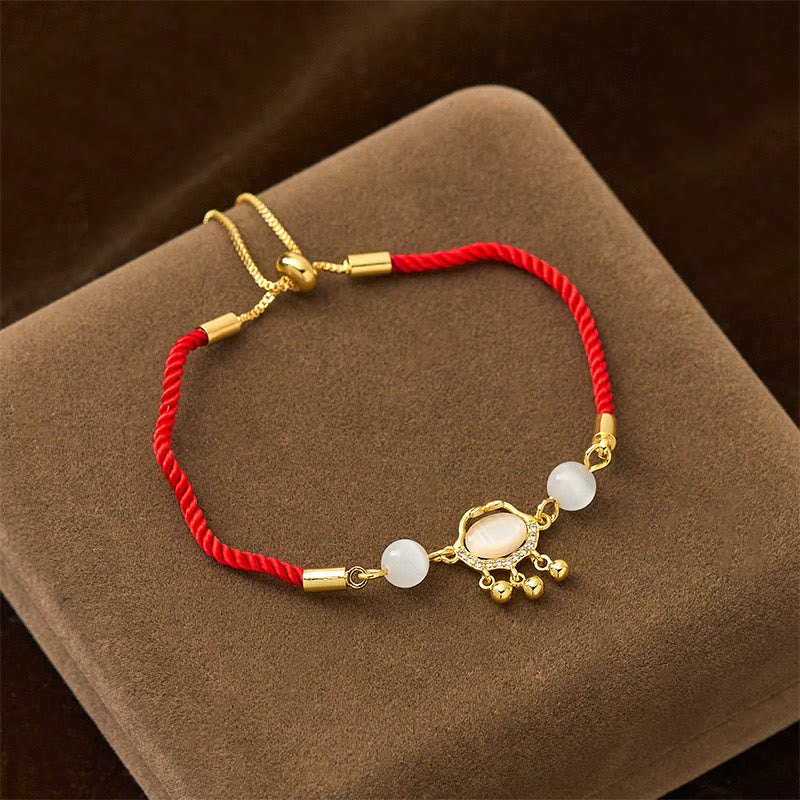Chinese Lock Charm Cat's Eye Red String Copper Plated Gold Protection Bracelet