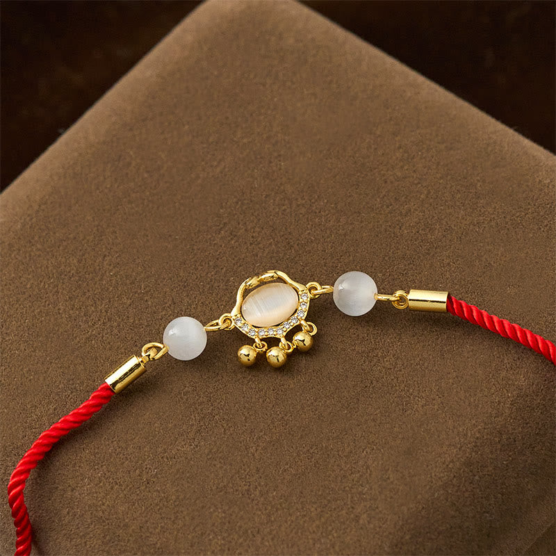 Chinese Lock Charm Cat's Eye Red String Copper Plated Gold Protection Bracelet