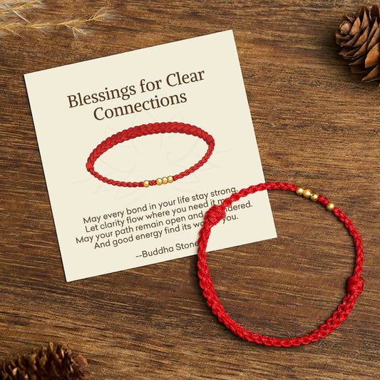 "Blessings for Clear Connections" 925 Sterling Silver Plated Gold Beads Red String Bracelet Includes Gift Message Card