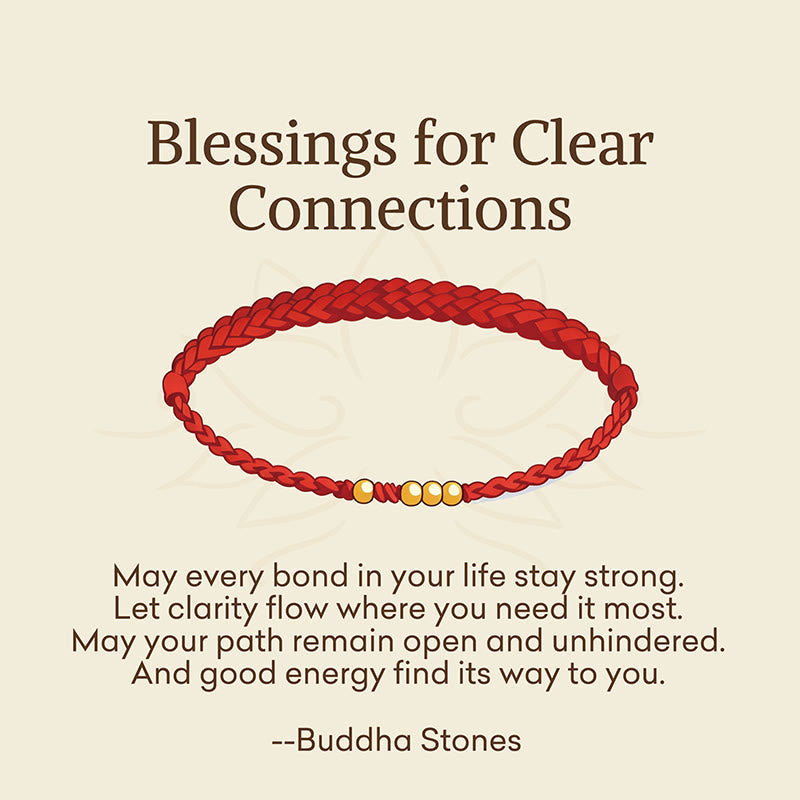 "Blessings for Clear Connections" 925 Sterling Silver Plated Gold Beads Red String Bracelet Includes Gift Message Card