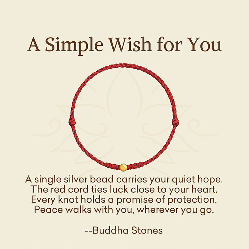 "A Simple Wish for You" 925 Sterling Silver Plated Gold Single Bead Red Rope Bracelet Anklet Includes Gift Message Card