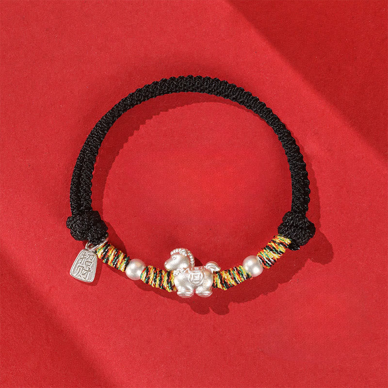 999 Sterling Silver Year Of The Horse Freedom Manually Made String Bracelet
