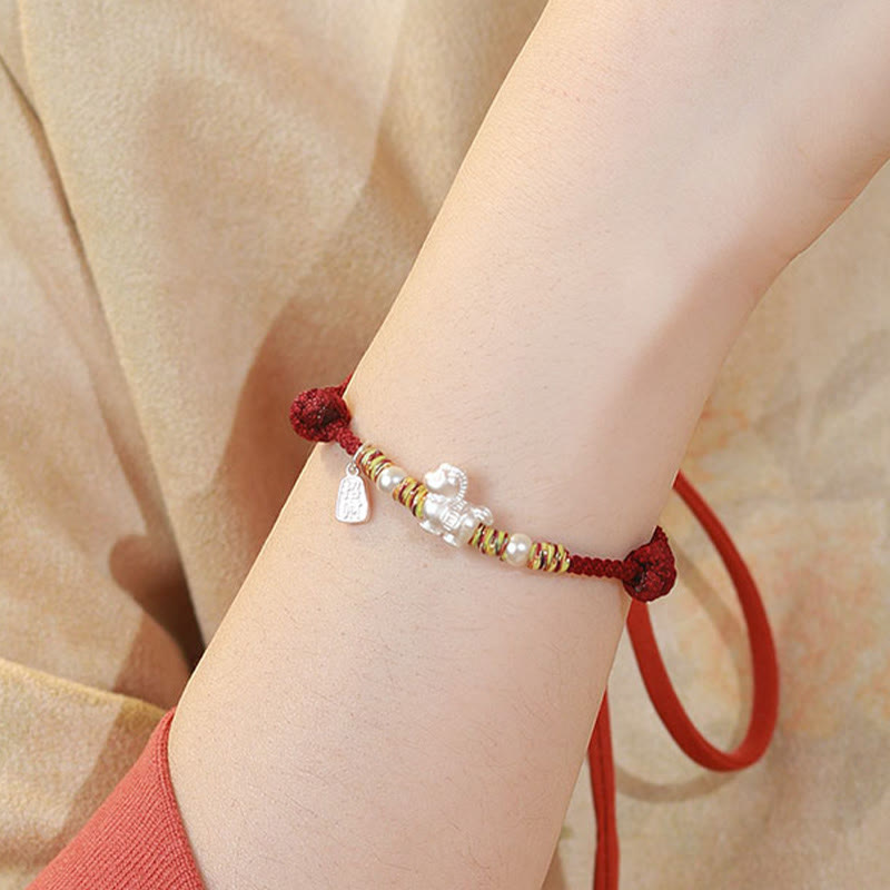 999 Sterling Silver Year Of The Horse Freedom Manually Made String Bracelet