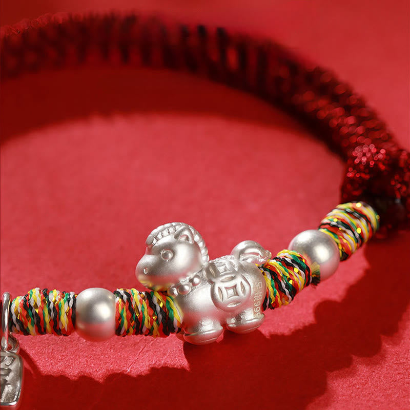 999 Sterling Silver Year Of The Horse Freedom Manually Made String Bracelet