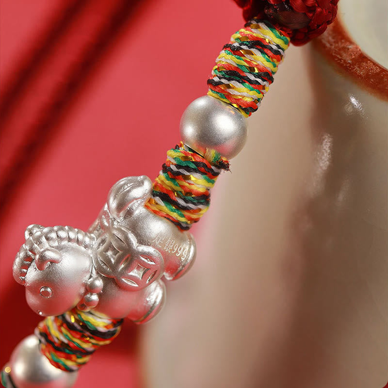 999 Sterling Silver Year Of The Horse Freedom Manually Made String Bracelet