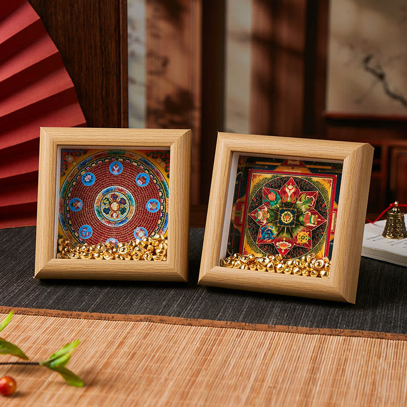 Tibetan Om Mani Padme Hum Golden Ingot Thangka Photo Frame Ornament Home Decor