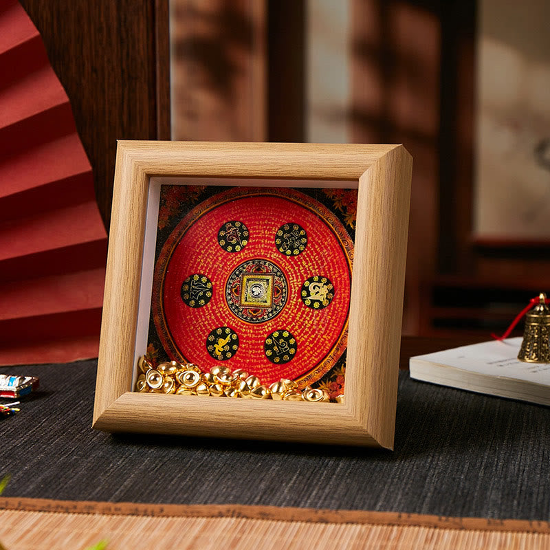 Tibetan Om Mani Padme Hum Golden Ingot Thangka Photo Frame Ornament Home Decor