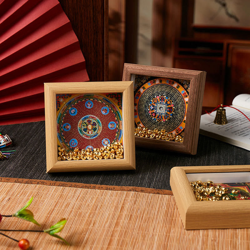 Tibetan Om Mani Padme Hum Golden Ingot Thangka Photo Frame Ornament Home Decor
