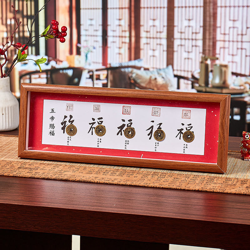 Fu Character Five-Emperor Coins Lucky Fortune Photo Frame Ornament Home Decor