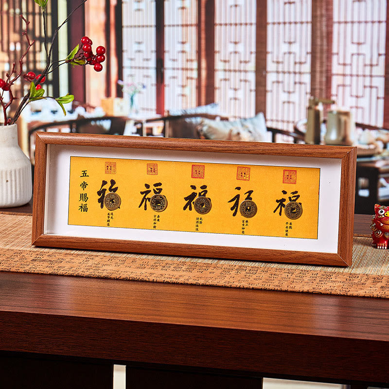 Fu Character Five-Emperor Coins Lucky Fortune Photo Frame Ornament Home Decor