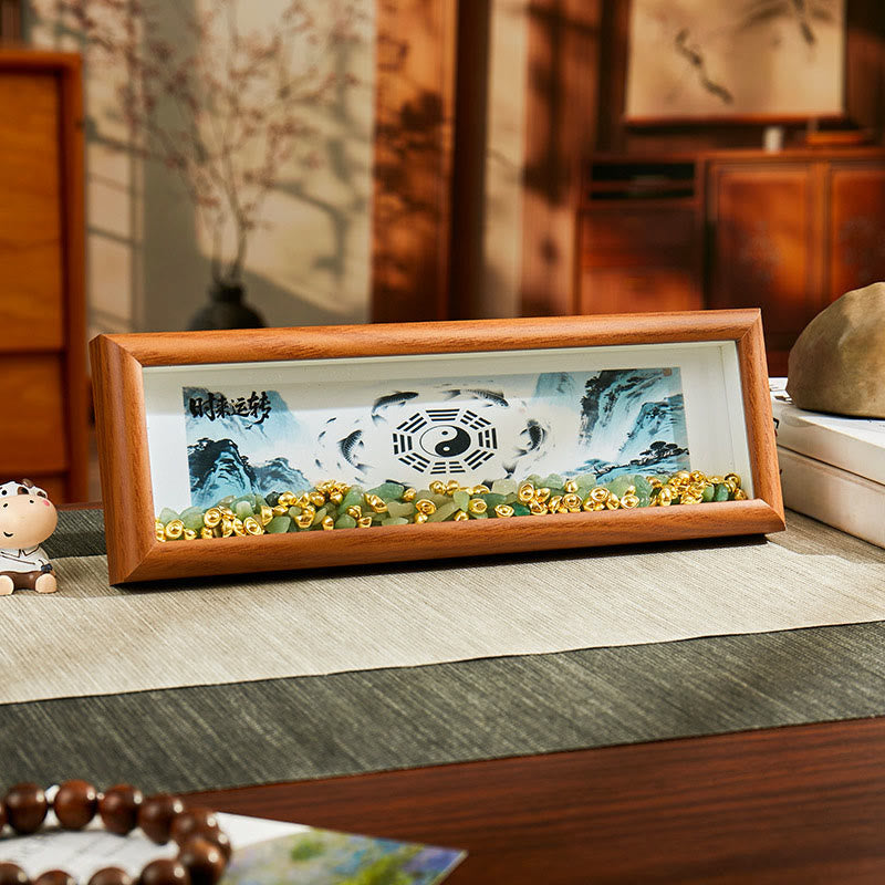 Green Crystal Bagua Koi Fish Yin Yang Symbol Golden Ingot Photo Frame Ornament Home Decor