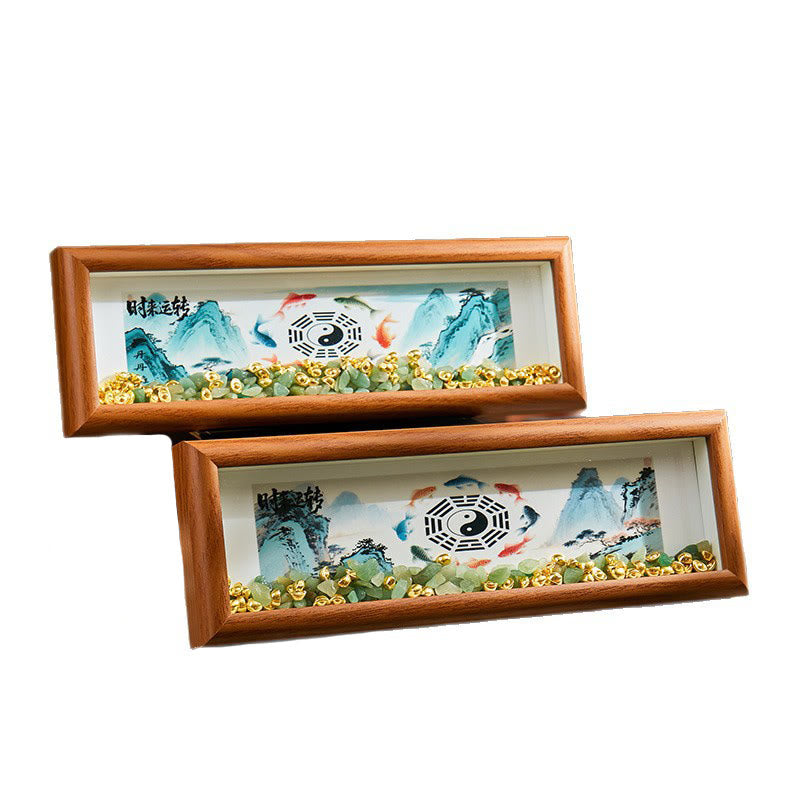 Green Crystal Bagua Koi Fish Yin Yang Symbol Golden Ingot Photo Frame Ornament Home Decor