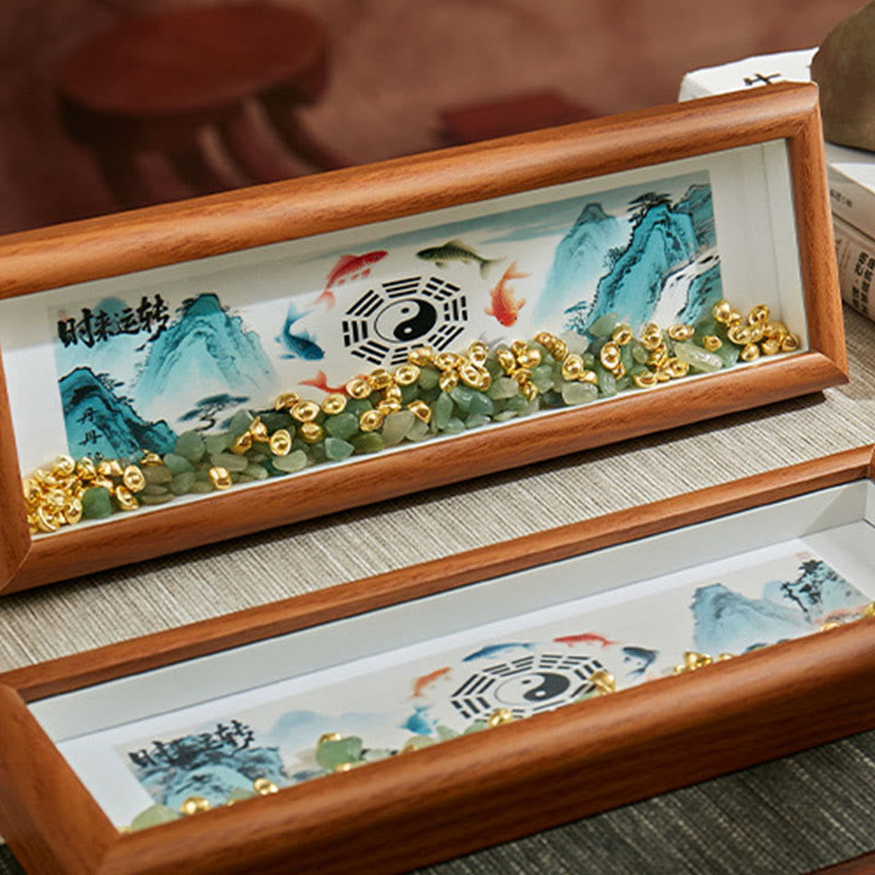 Green Crystal Bagua Koi Fish Yin Yang Symbol Golden Ingot Photo Frame Ornament Home Decor