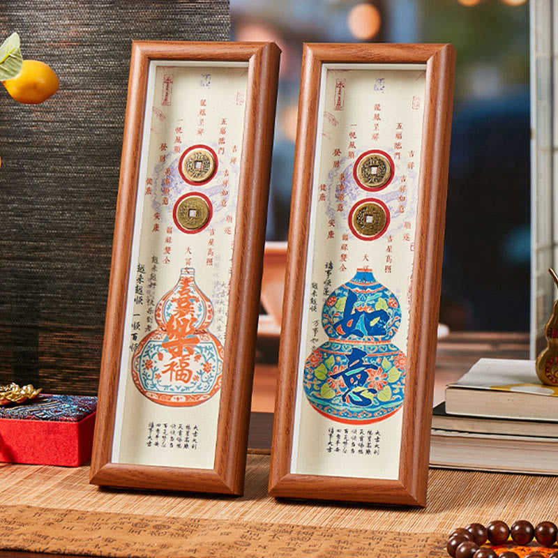 Fu Character Gourd Copper Coins Photo Frame Ornament Home Decor