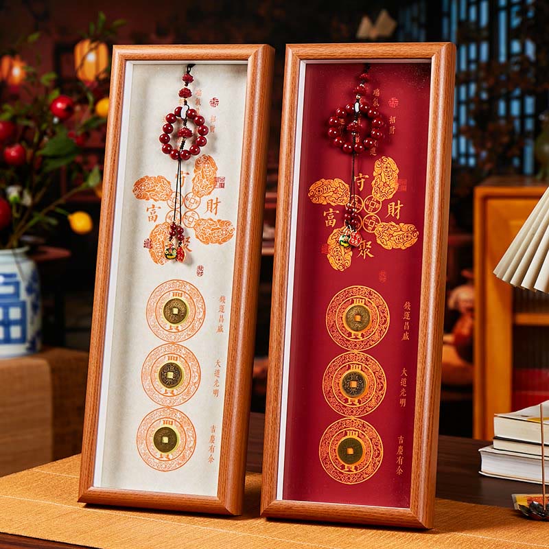 Copper Coins Cinnabar Attract Fortune Blessing Photo Frame Ornament Home Decor