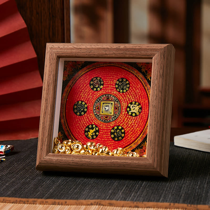 Tibetan Om Mani Padme Hum Golden Ingot Thangka Photo Frame Ornament Home Decor