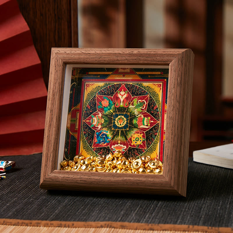 Tibetan Om Mani Padme Hum Golden Ingot Thangka Photo Frame Ornament Home Decor