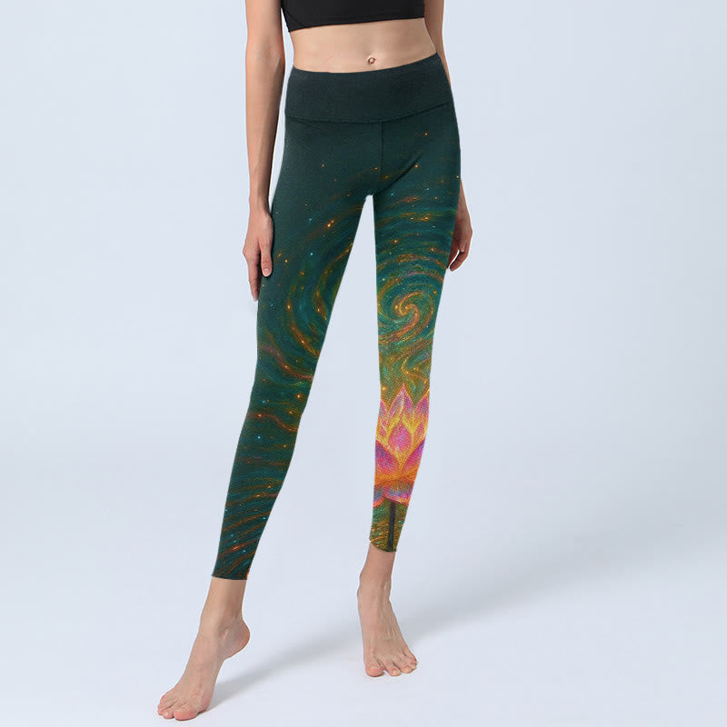 Gorgeous Lotus Water Ripples Pattern Print Gym Leggings Women's Yoga Pants