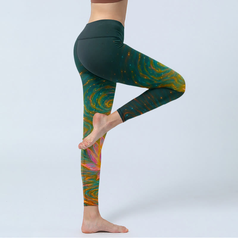 Gorgeous Lotus Water Ripples Pattern Print Gym Leggings Women's Yoga Pants