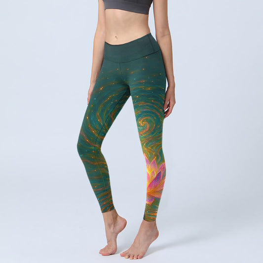Gorgeous Lotus Water Ripples Pattern Print Gym Leggings Women's Yoga Pants