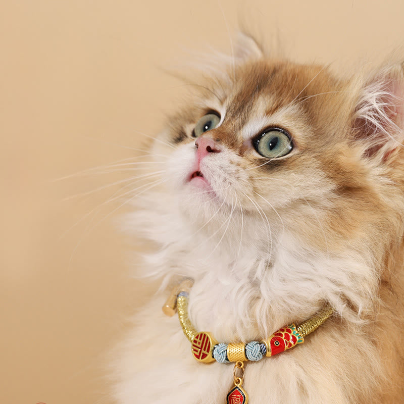 Metal Pendant Red String Peace Joy Blessing Protection Adjustable Cats Small Dogs Pet Collar