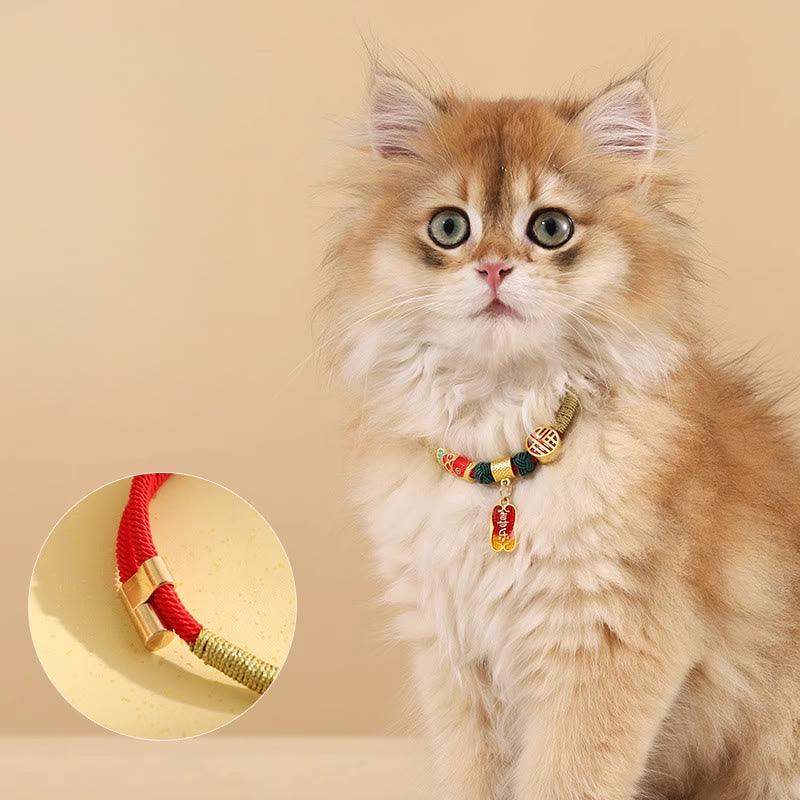 Metal Pendant Red String Peace Joy Blessing Protection Adjustable Cats Small Dogs Pet Collar