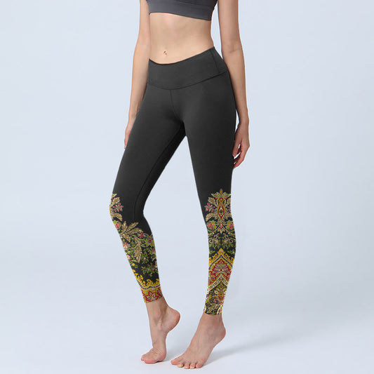 Delicate Warm Tones Flower Leaf Pattern Print Gym Leggings Women's Yoga Pants
