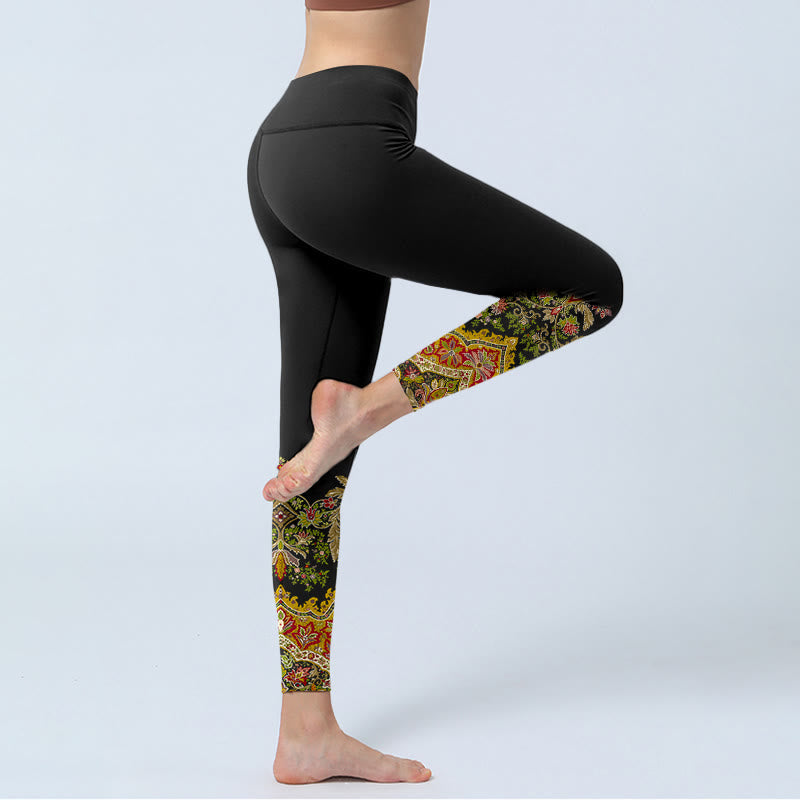 Delicate Warm Tones Flower Leaf Pattern Print Gym Leggings Women's Yoga Pants