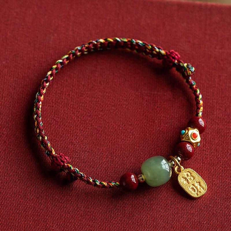Lucky Fortune Charm Hetian Cyan Jade White Jade Multicolored Braided String Prosperity Bracelet