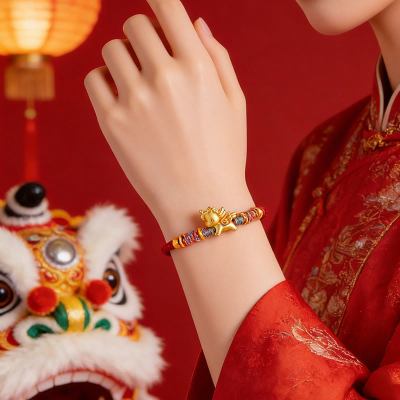 Year of the Horse 999 Sterling Silver Plated Gold Braided String Rope Protection Bracelet