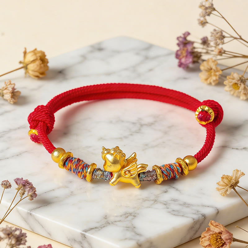 Year of the Horse 999 Sterling Silver Plated Gold Braided String Rope Protection Bracelet