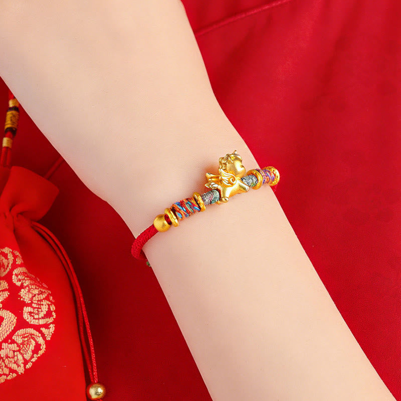 Year of the Horse 999 Sterling Silver Plated Gold Braided String Rope Protection Bracelet