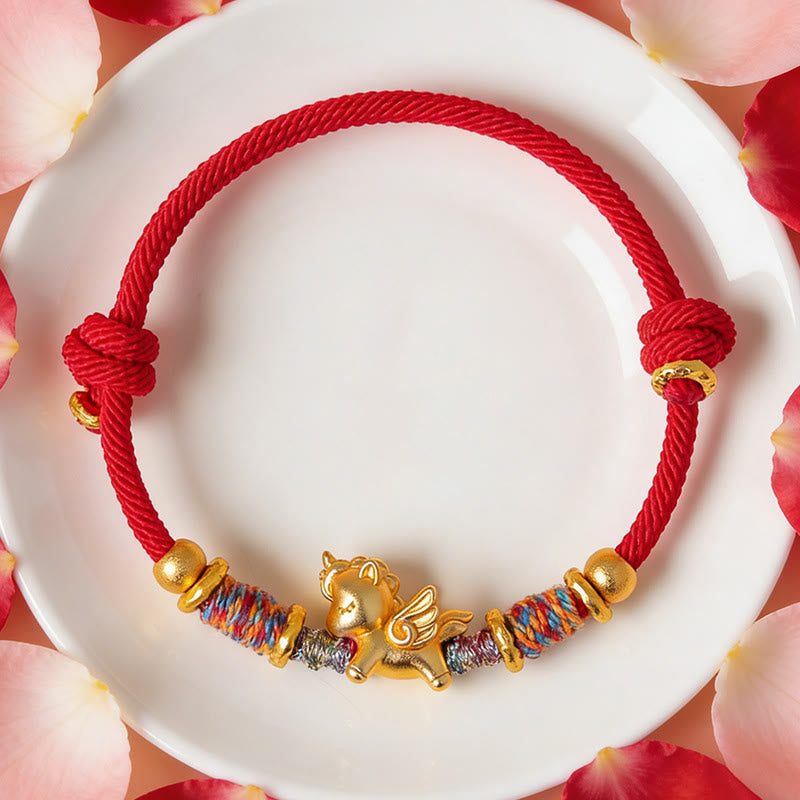 Year of the Horse 999 Sterling Silver Plated Gold Braided String Rope Protection Bracelet