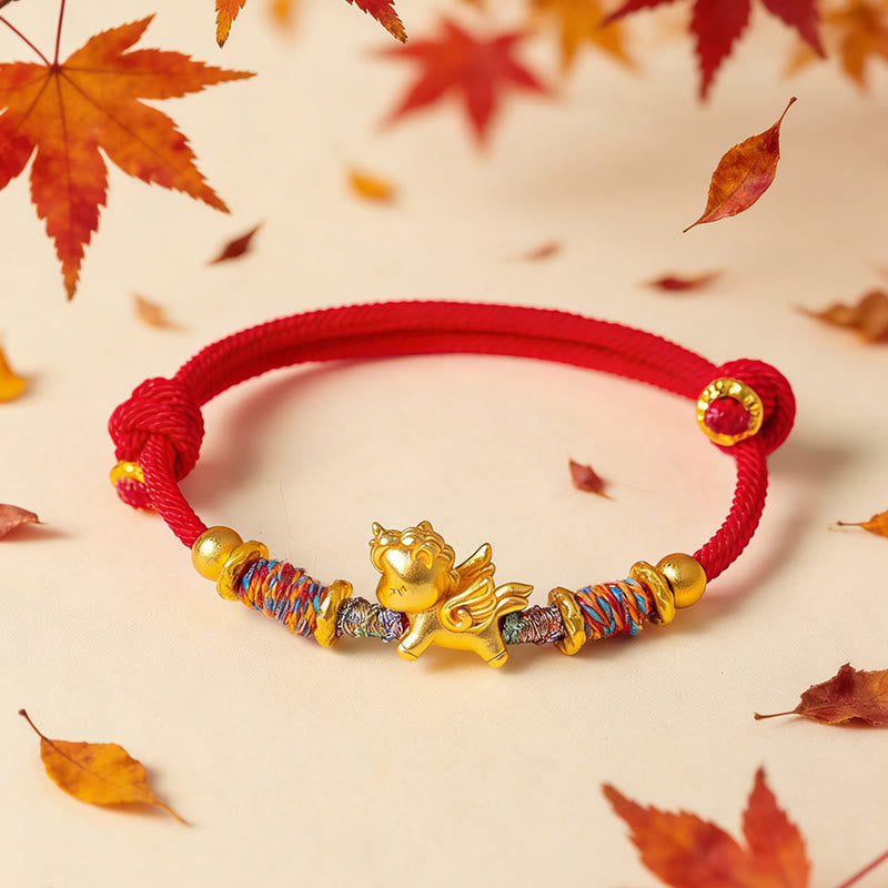 Year of the Horse 999 Sterling Silver Plated Gold Braided String Rope Protection Bracelet