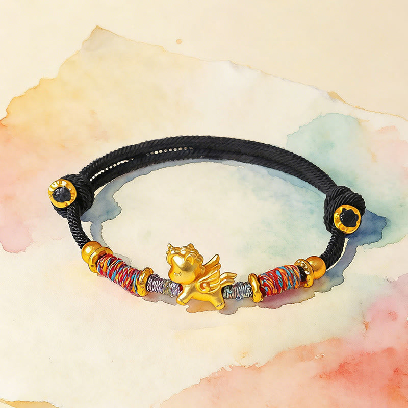 Year of the Horse 999 Sterling Silver Plated Gold Braided String Rope Protection Bracelet