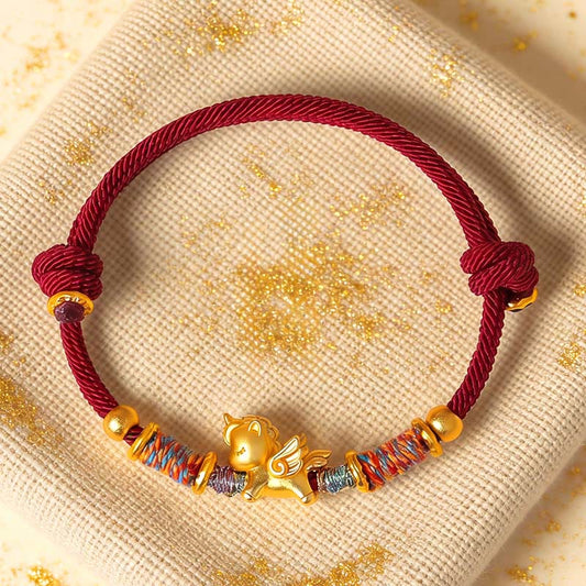 Year of the Horse 999 Sterling Silver Plated Gold Braided String Rope Protection Bracelet